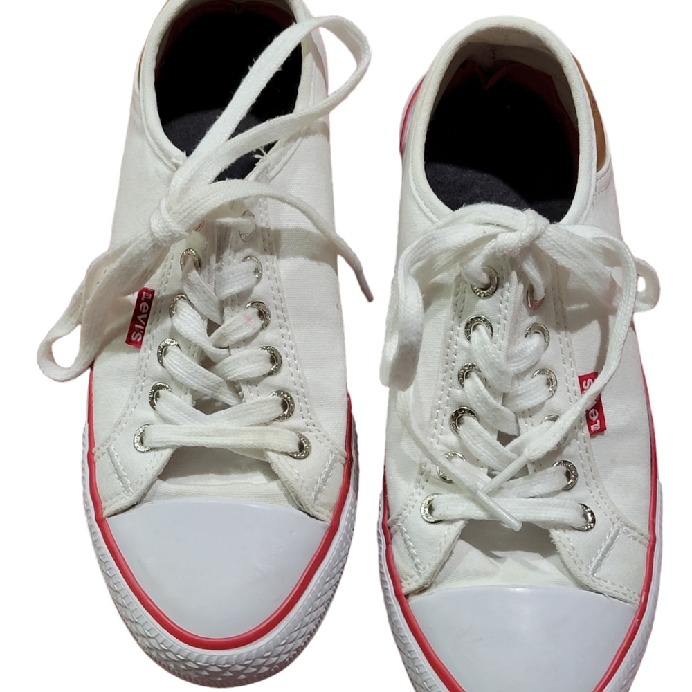 Levi Strauss Canvas Sneaker Tennis Shoe Women's 6.5 White with leather patch